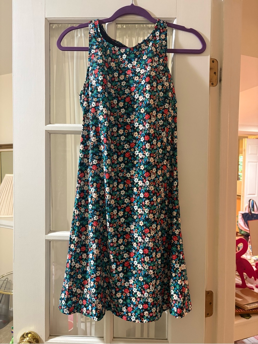 Lands' End Navy Floral Active Dress with Teal and Red Accents